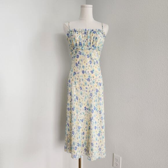 Express Dresses & Skirts - Vintage Express Pastel Blue Yellow Silk Midi Dress XS